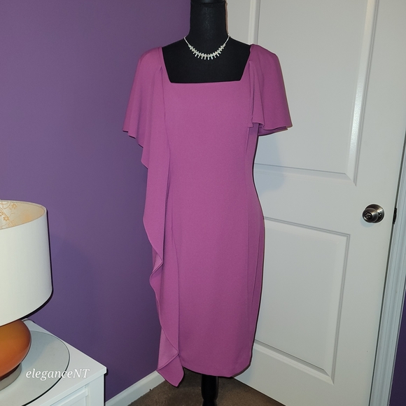 Lane Bryant Dresses & Skirts - Lane Bryant Magenta Square-Neck Dress with Cascade Ruffle Sz: 10/12 NWT